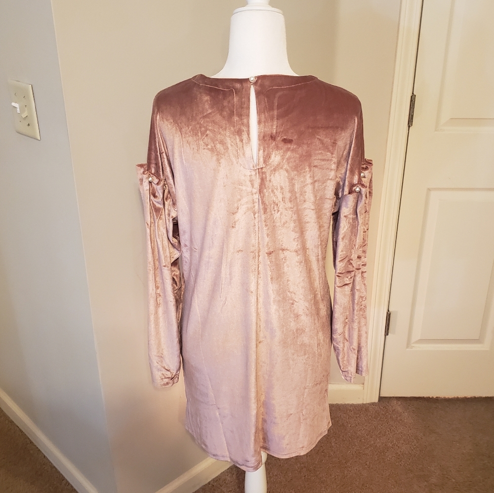 Mauve Velvet Pearl Detail Sleeve Dress - Picture 7 of 10